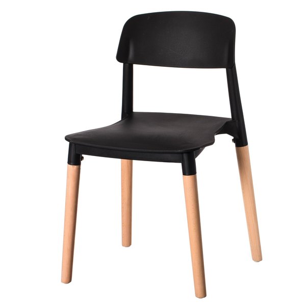 Fabulaxe Modern Plastic Dining Chair Open Back with Beech Wood Legs, Black QI004222.BK